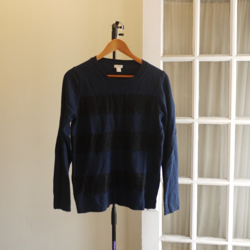 J. Crew Factory Navy Blue Pullover with Black Lace